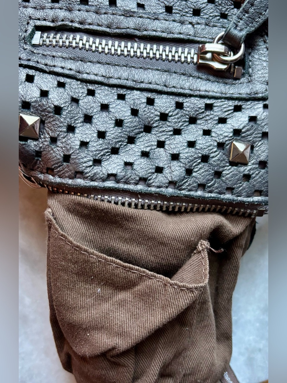 Linea Pelle Teal Perforated Leather Crossbody Bag - Picture 5 of 10